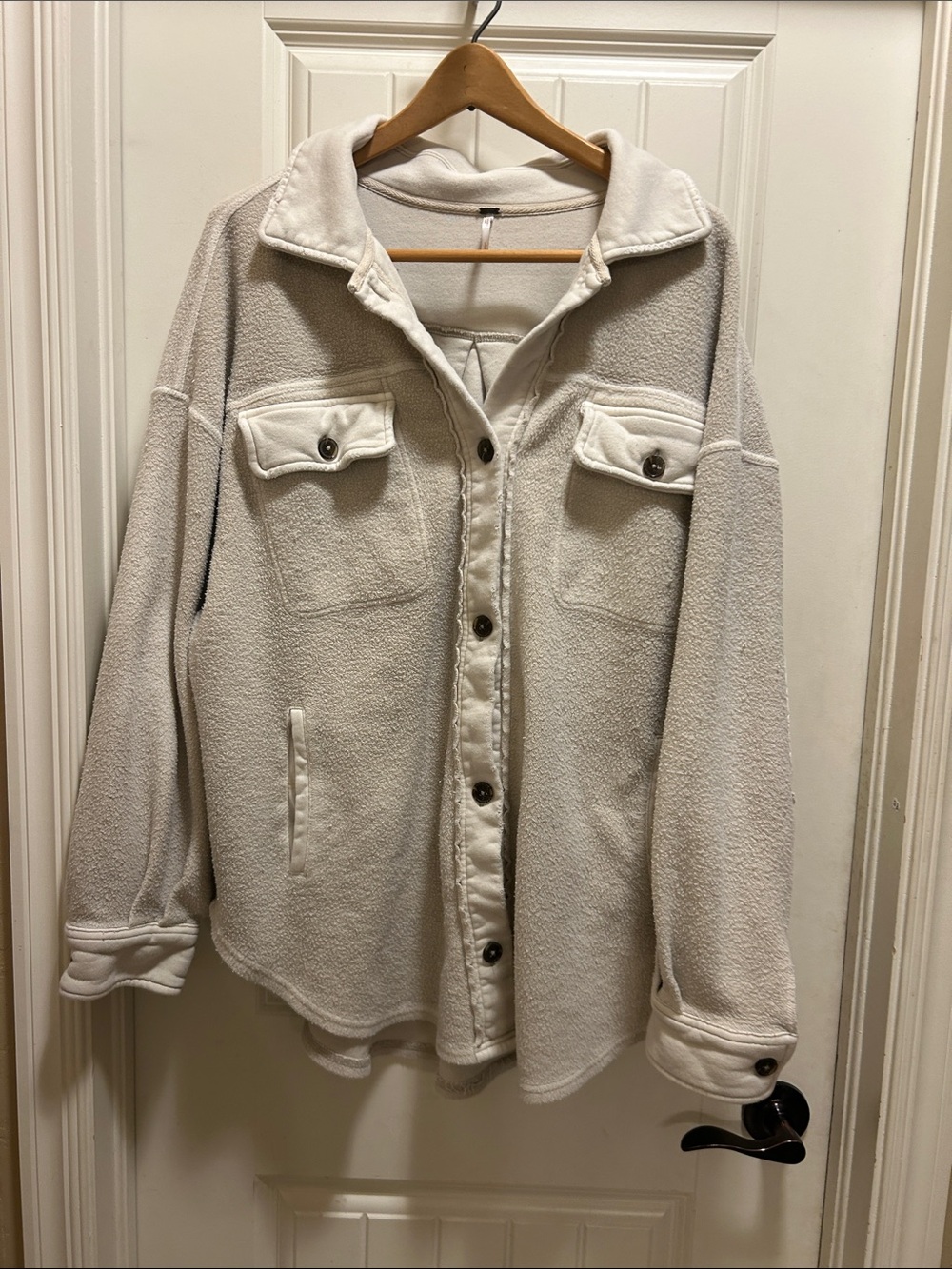 Free People L  Cream Button-Front Fleece Shacket